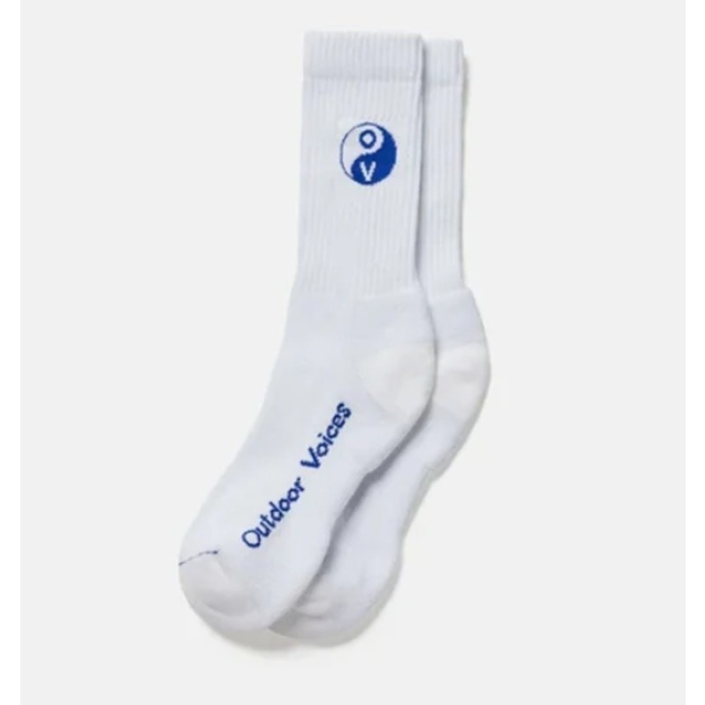 Outdoor Voices Socks S M White Blue OV Graphic Crew Mens Womens 7-9.5